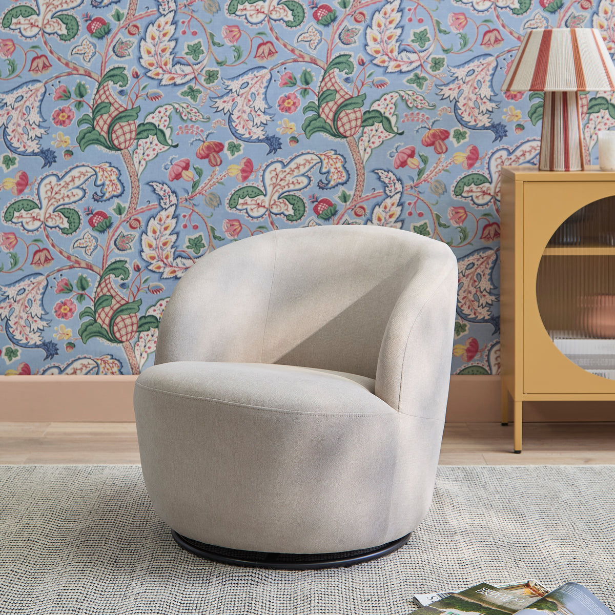 Sawyer 68cm Swivel Armchair - Soft Beige - Laura James