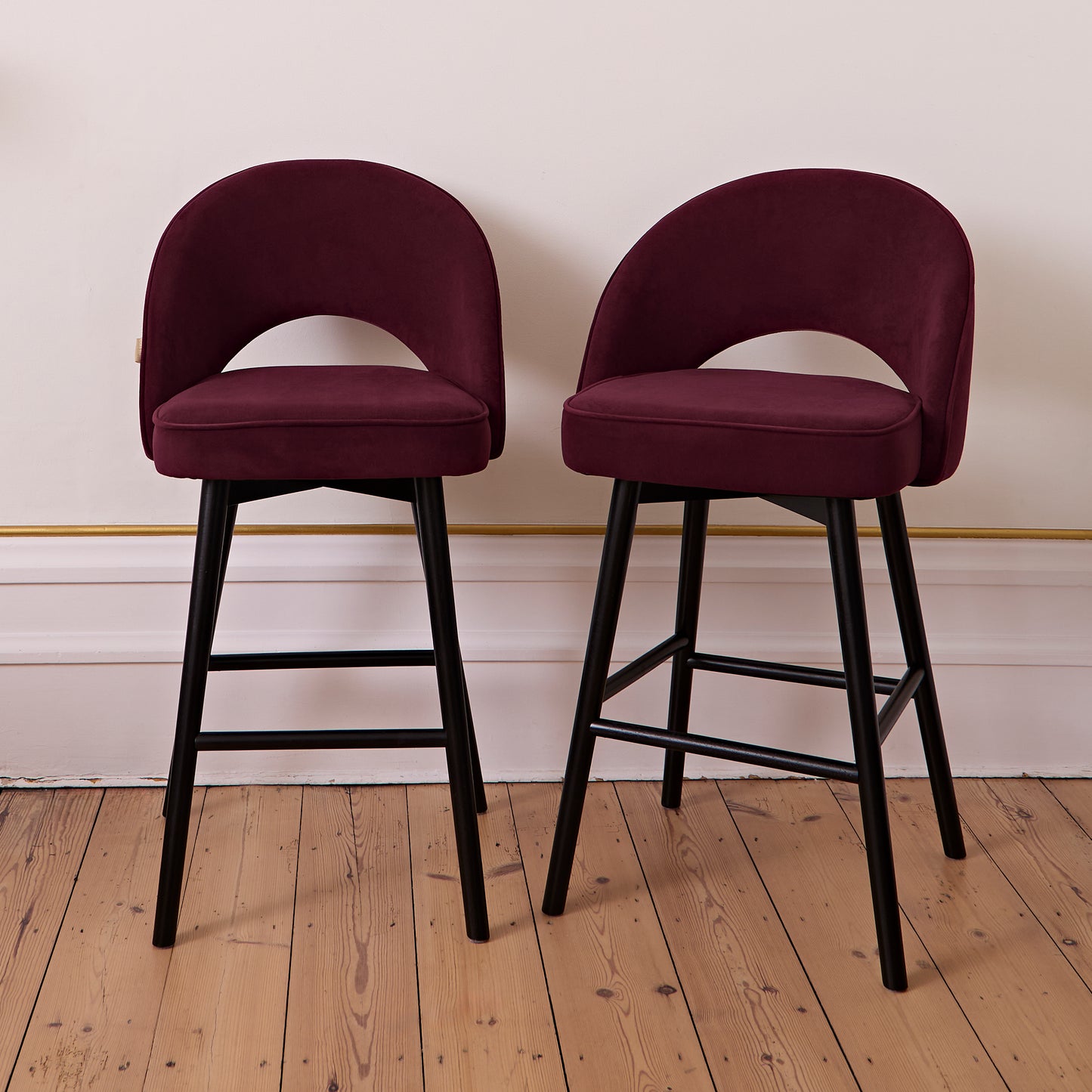Marilyn Burgundy Red Bar Stool - Black Oak Legs - Laura James
