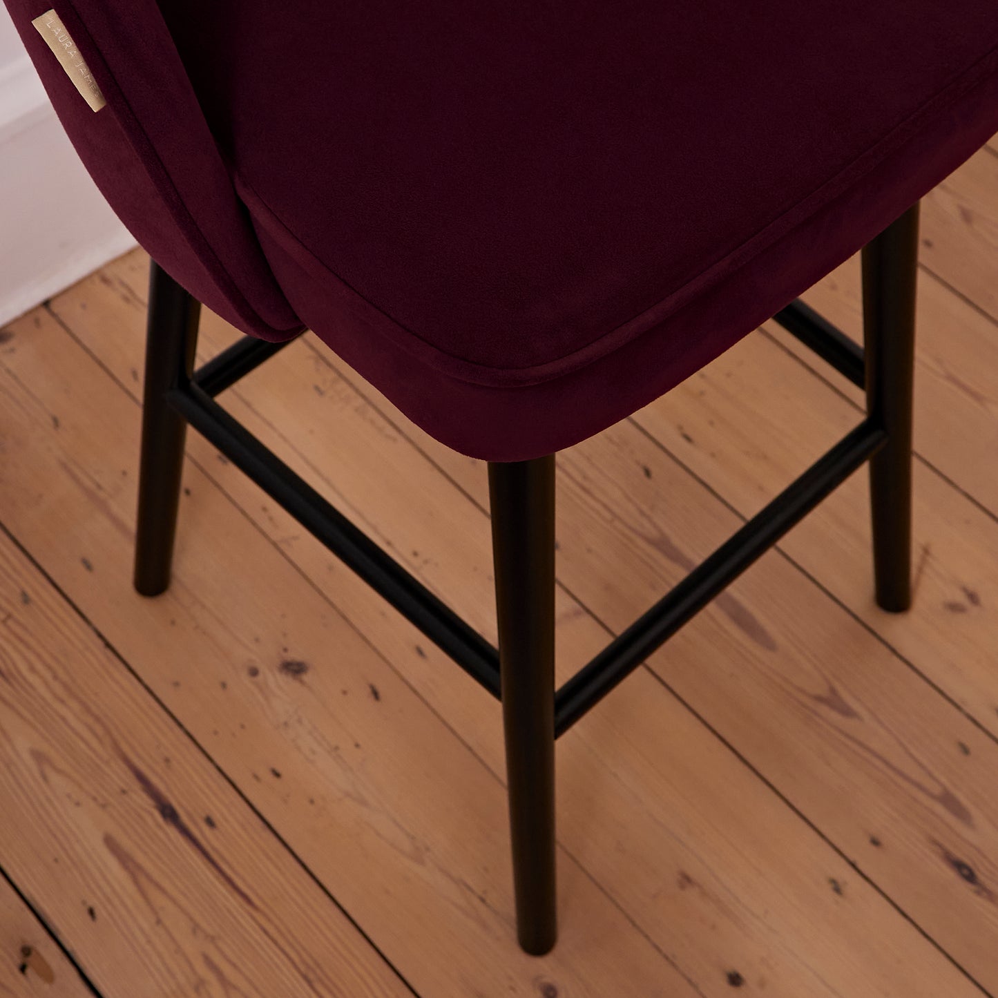 Marilyn Burgundy Red Bar Stool - Black Oak Legs - Laura James