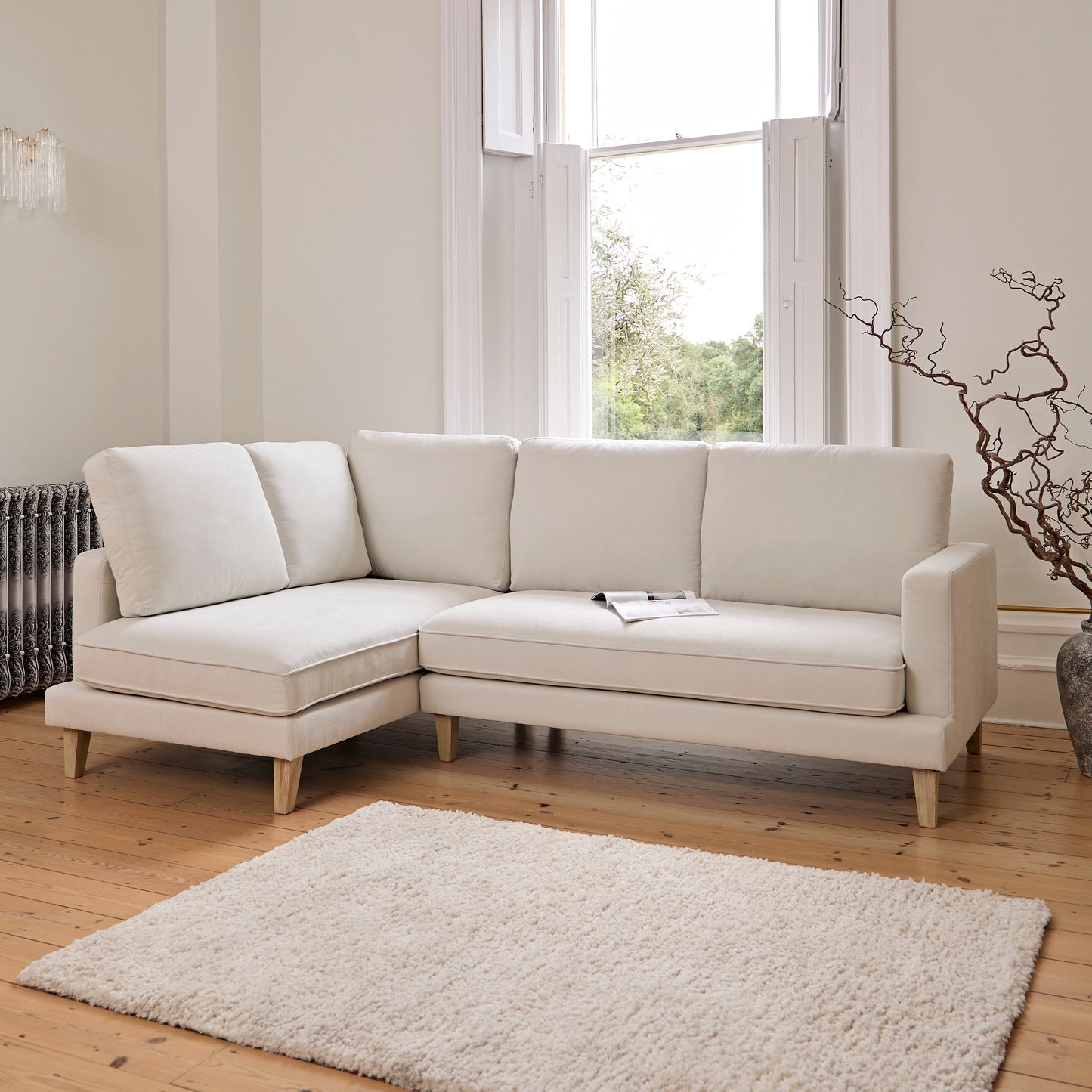 Gillian 3 Seater Large Corner Sofa - Ivory with Whitewash Legs - Laura James