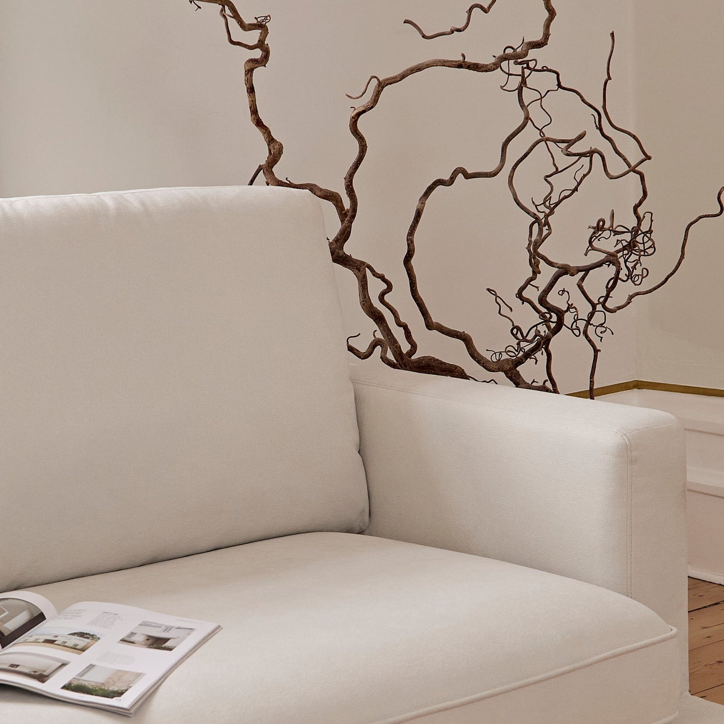 Gillian 3 Seater Large Corner Sofa - Ivory with Whitewash Legs - Laura James