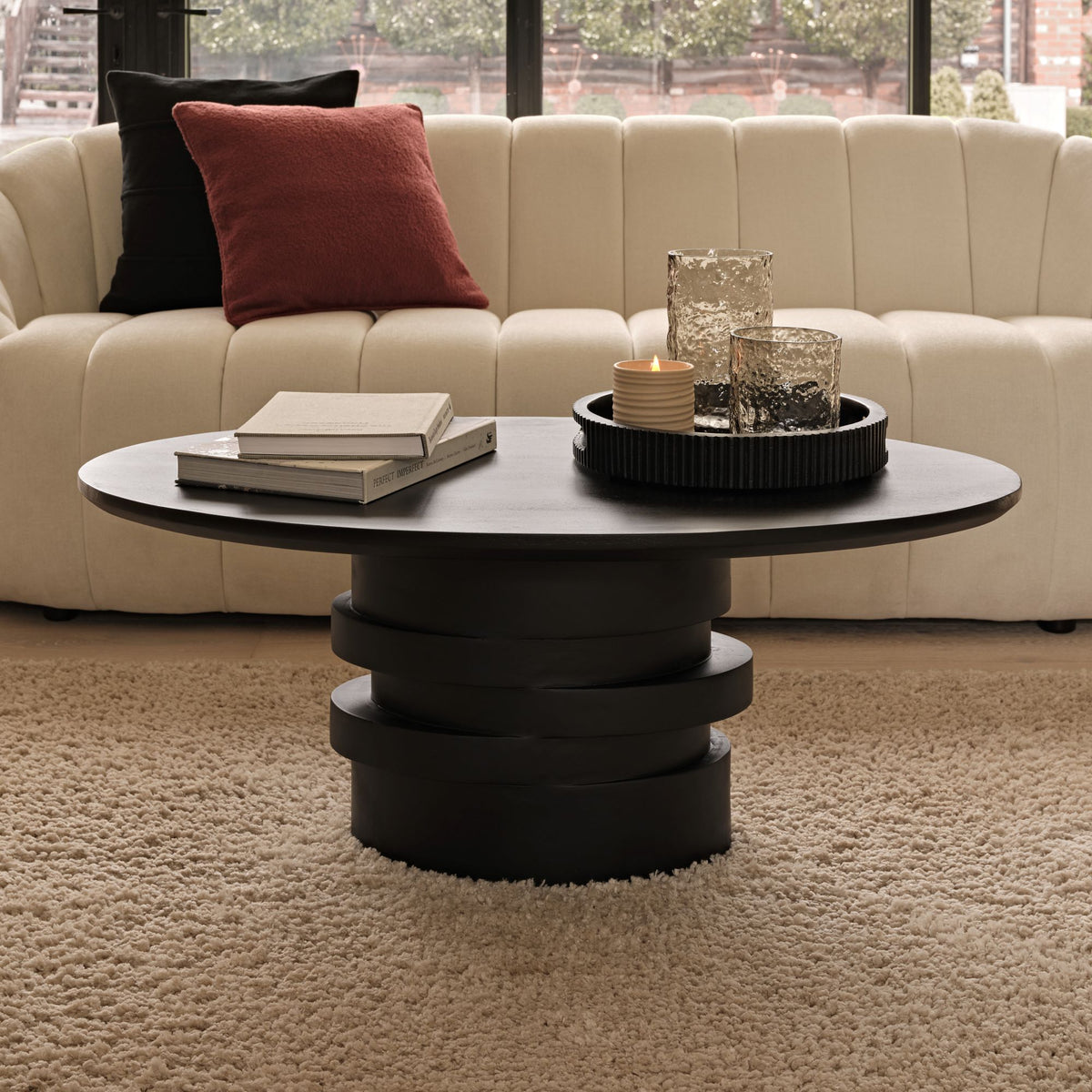 Adam 100cm Oval Jet Black Mango Wood Coffee Table - Laura James