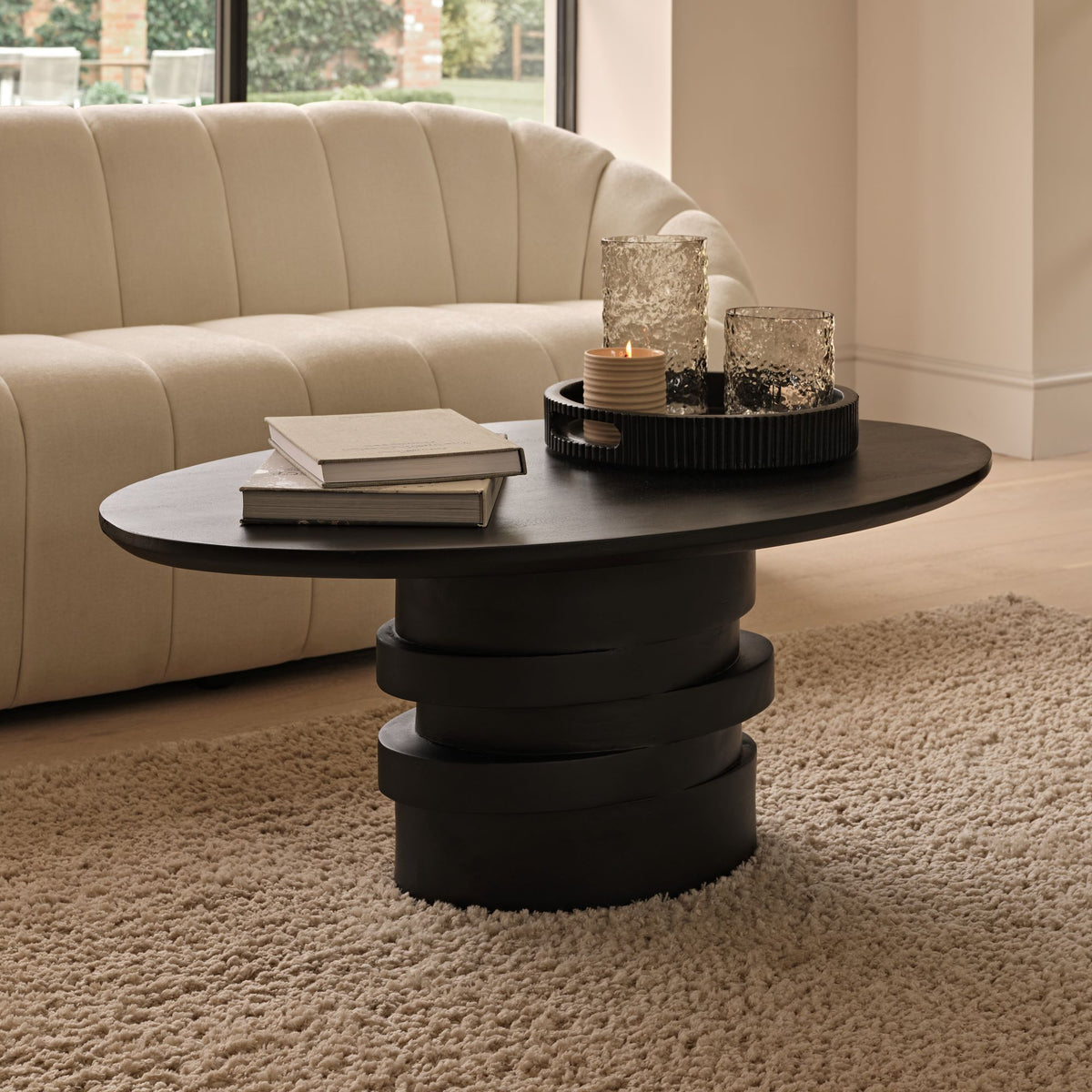Adam 100cm Oval Jet Black Mango Wood Coffee Table - Laura James