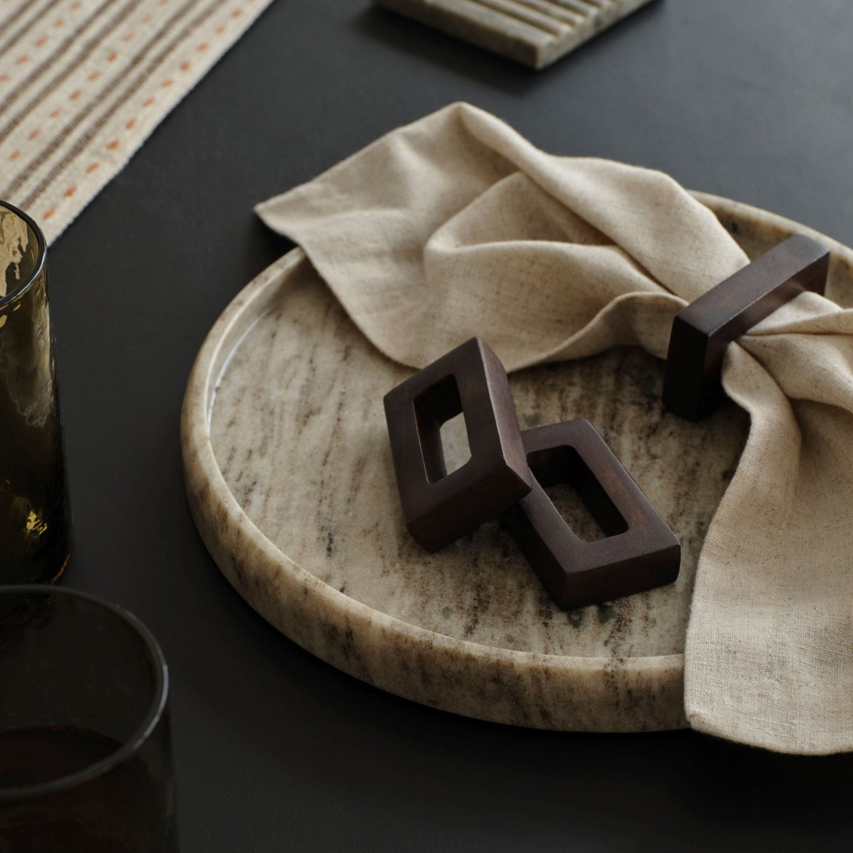 Beenham Rectangular Napkin Rings Set of 4 - Coffee Brown Mango Wood - Laura James