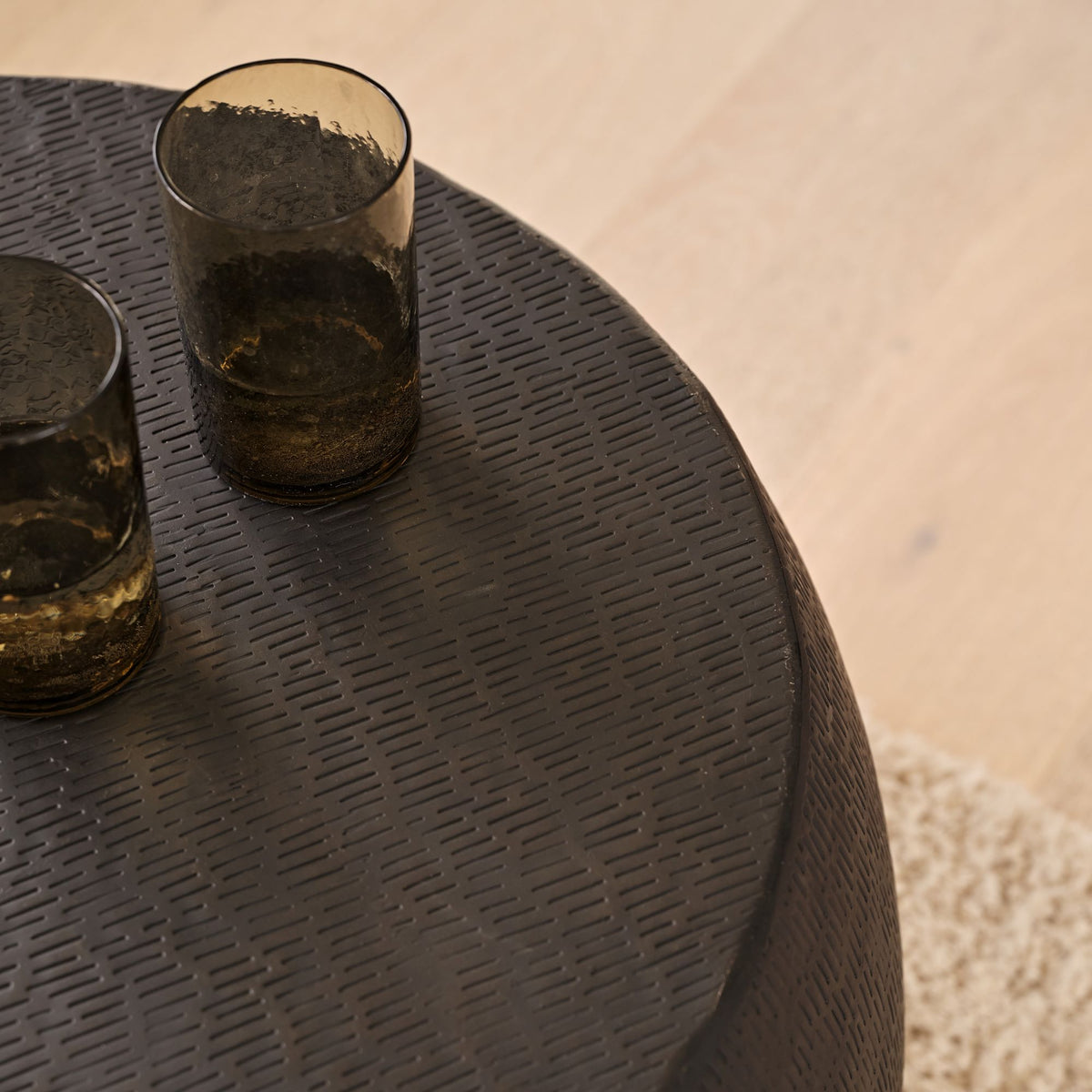 Astra 67cm Round Black Bronze Geometric Lines Metal Coffee Table - Laura James