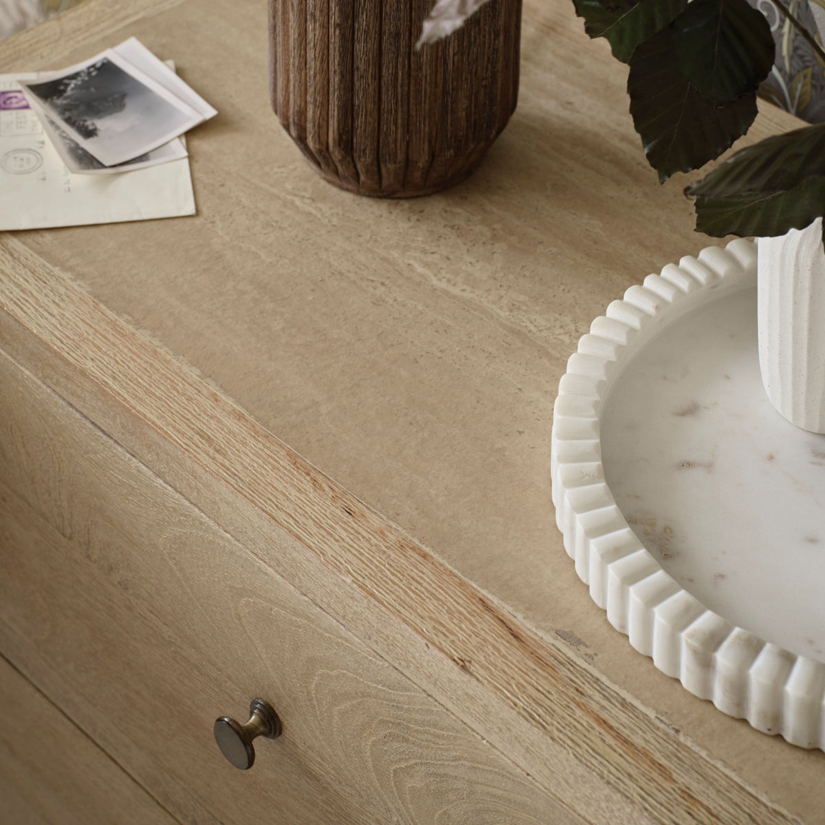Colton 75cm 3 Drawer Chest of Drawers - Chalked Mango Wood & Travertine -Laura James