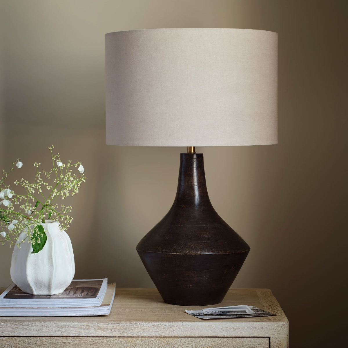 Kargil 31cm Wooden Lamp Base - Coffee Brown Mango Wood - Laura James
