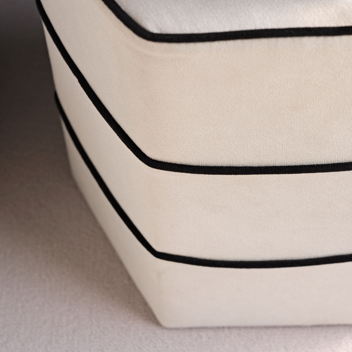 Margot 46cm Hexagon Footstool - Ivory with Jet Black Piping - Laura James