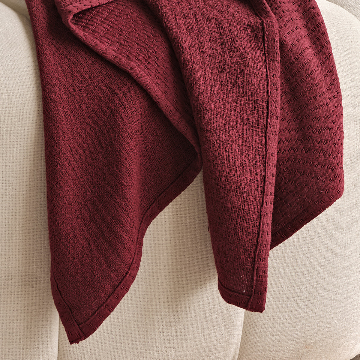Soldon 200x220cm Cotton Throw - Burgundy Red - Laura James