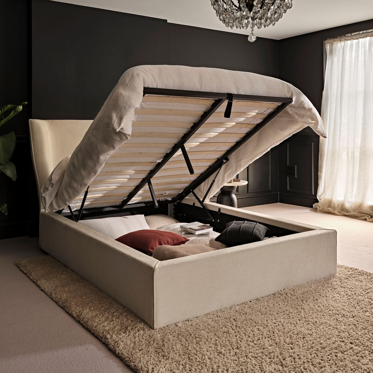Torin King Ottoman Bed - Oyster White