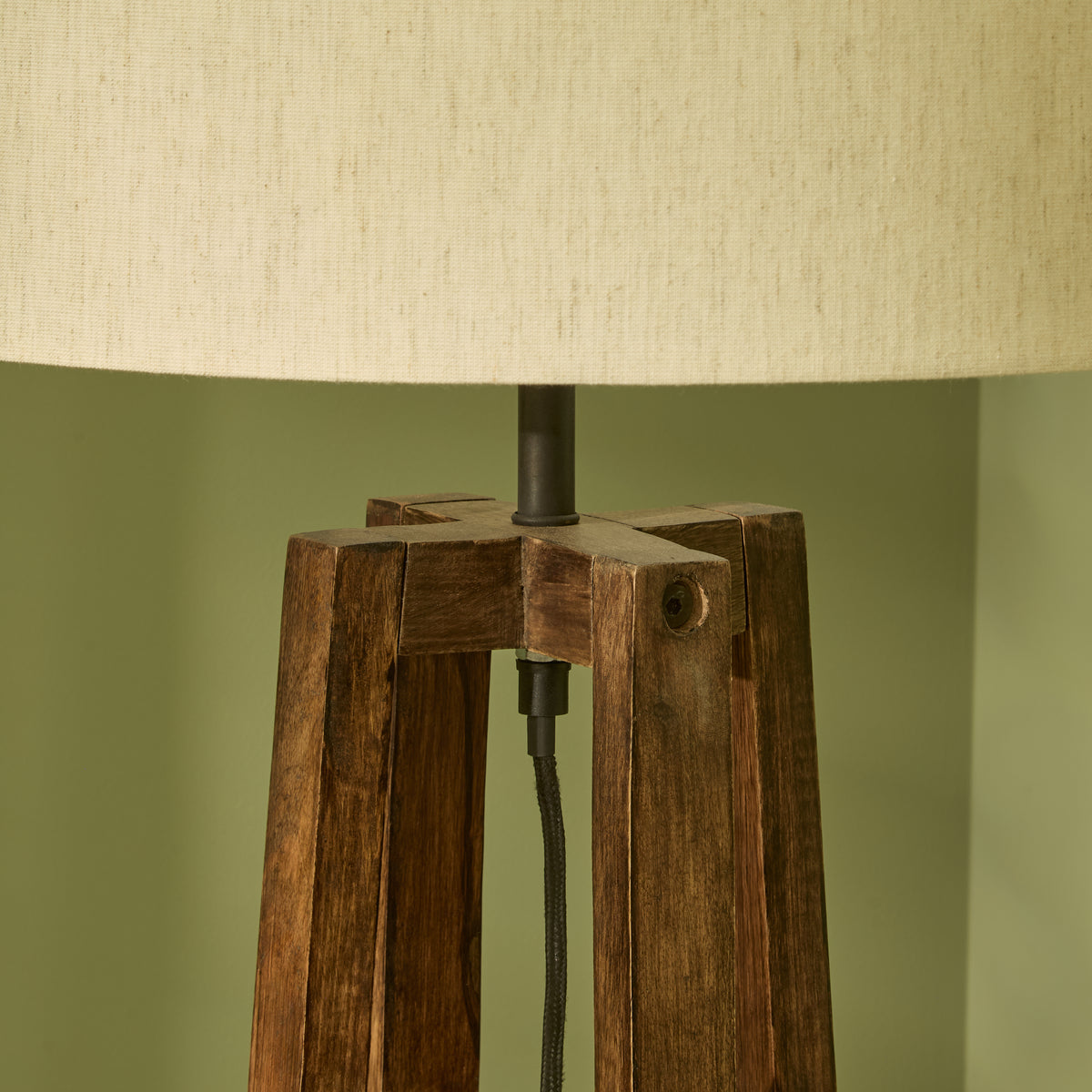 Konduru 150cm Floor Lamp Base - Natural Fabric and Darkened Mango Wood - Laura James