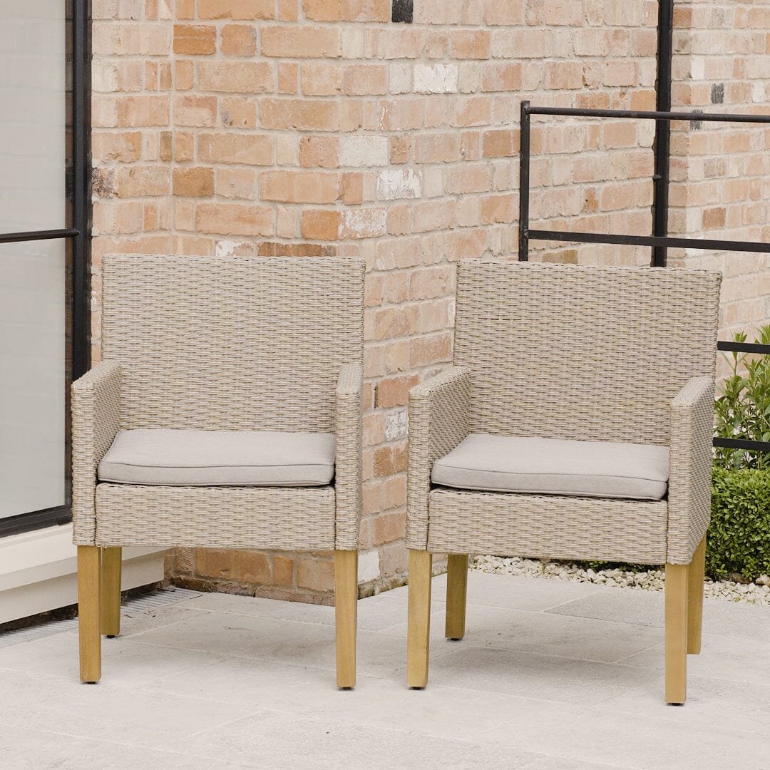 OUTLET - Oliver Rattan Garden Armchairs with Acacia Wood Legs - Set of 2