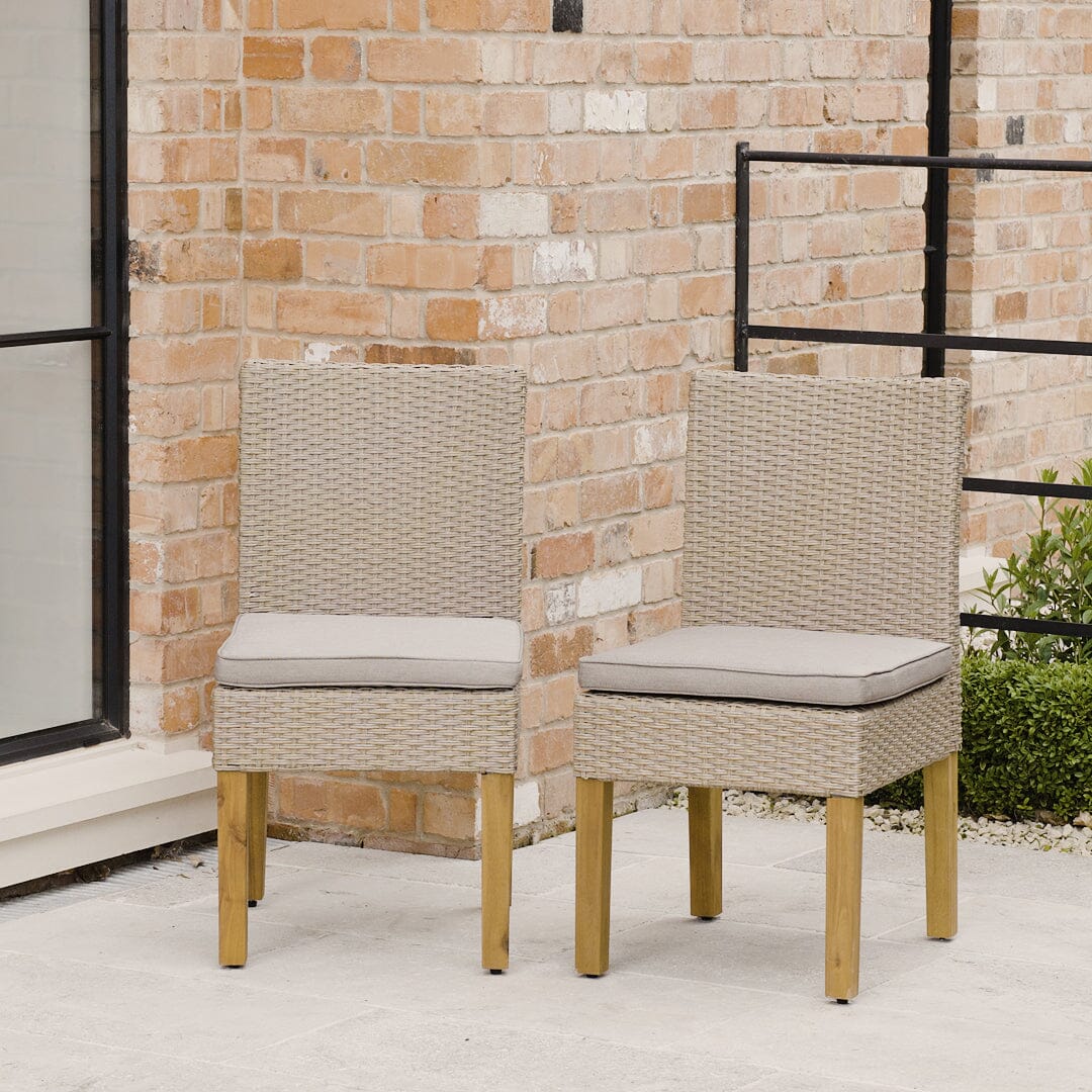 Oliver Rattan Garden Dining Chairs with Acacia Wood Legs - Set of 2