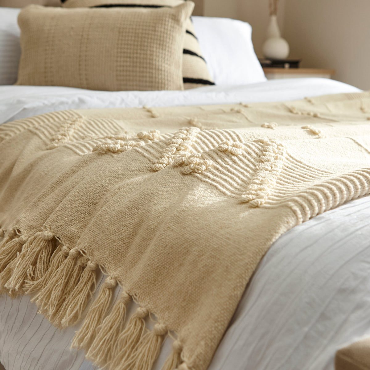 Cavill Fabric Double Bed - Soft Beige