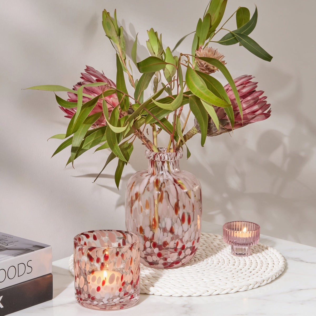 Lazio 10cm Glass Candle Holder - Paprika & Blush Pink Confetti - Laura James