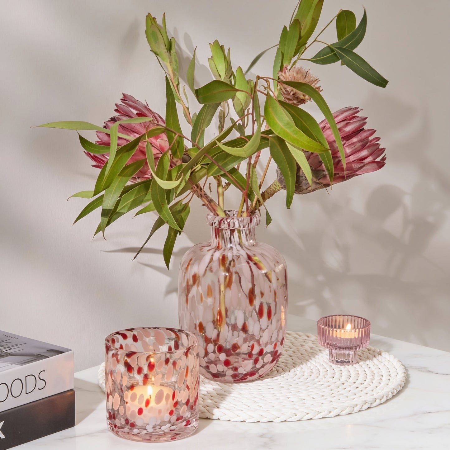 Lazio 20cm Glass Vase - Paprika & Blush Pink Confetti - Laura James