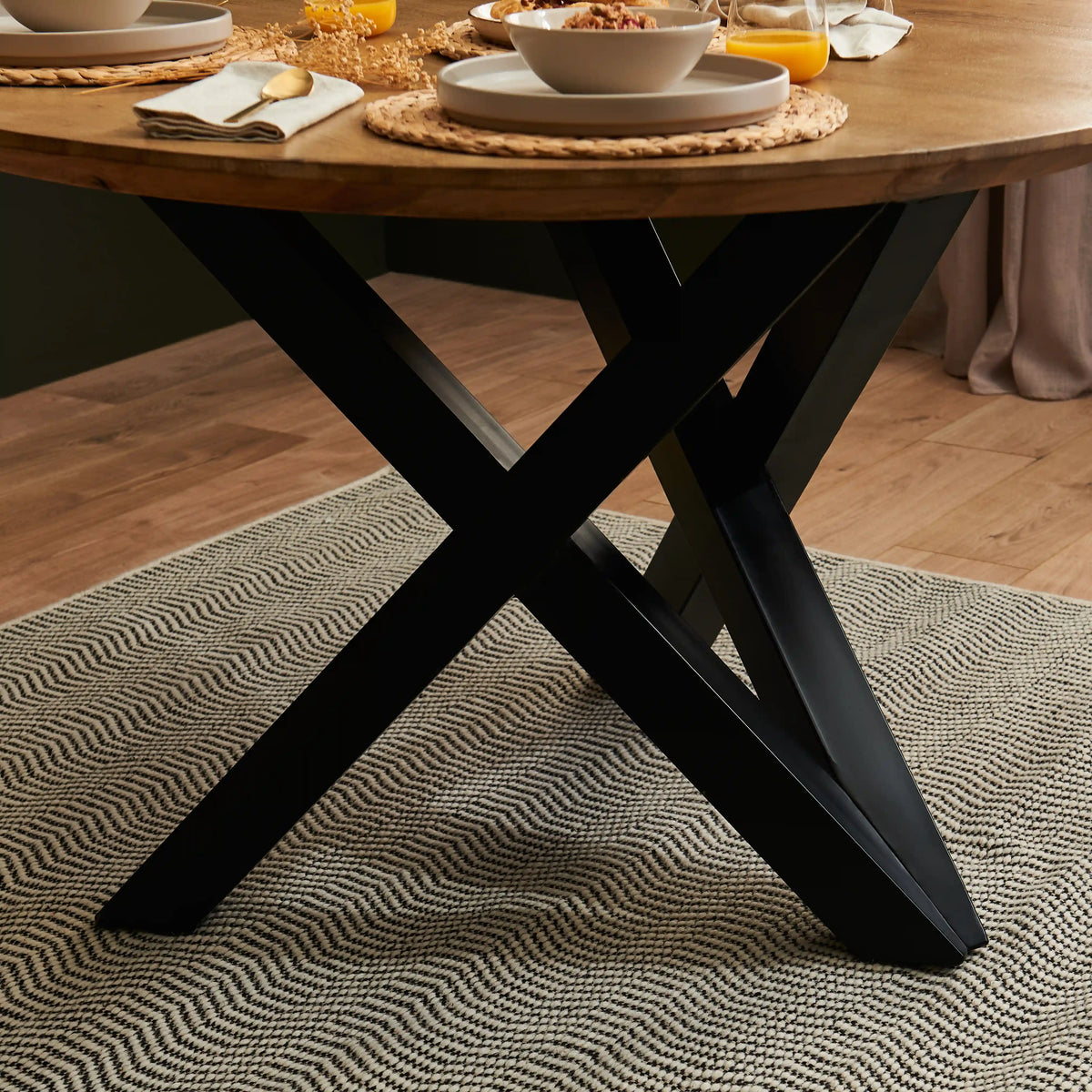Levi Round Chalked Mango Wood Dining Table with Black Legs - Laura James