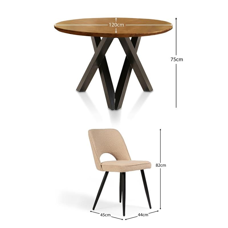 Levi Mangowood Dining Table Set - 4 Seater - Boucle Dining Chairs - Laura James