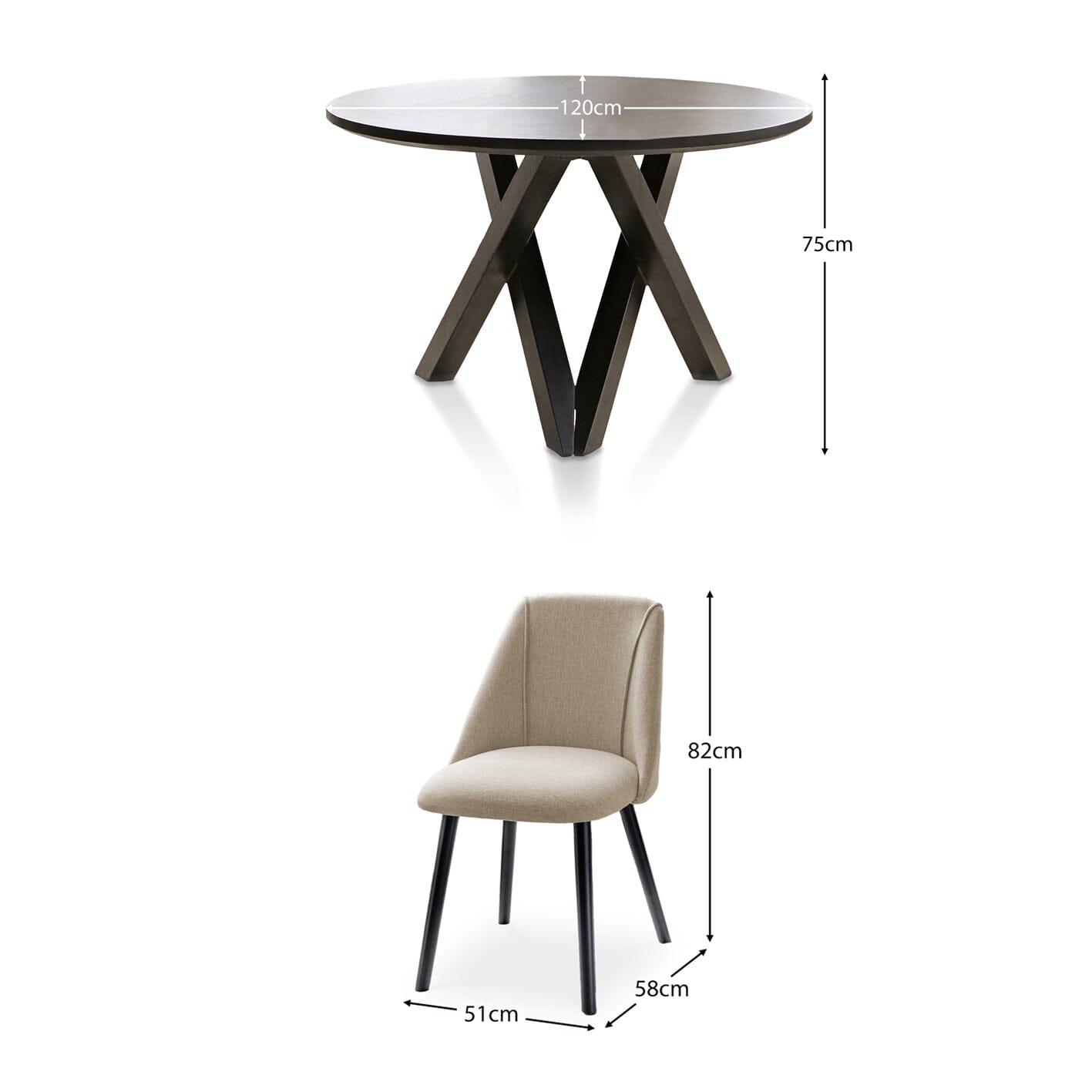 Levi Black Dining Table Set - 4 Seater - Freya Oatmeal Dining Chairs with black oak legs