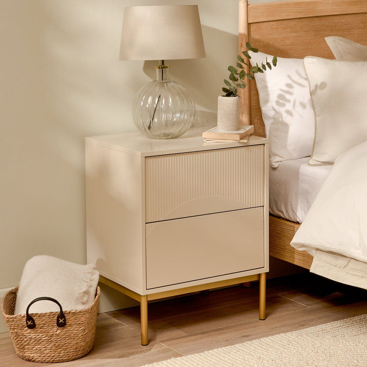 Luella 50cm 2 Drawer Bedside Table - Taupe - Laura James