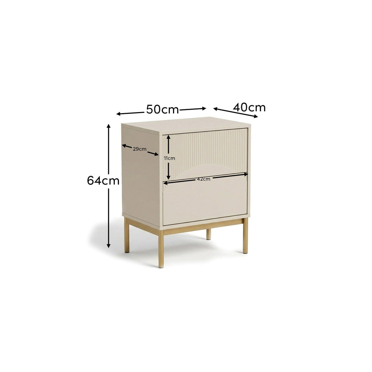 Luella 50cm 2 Drawer Bedside Table - Taupe - Laura James