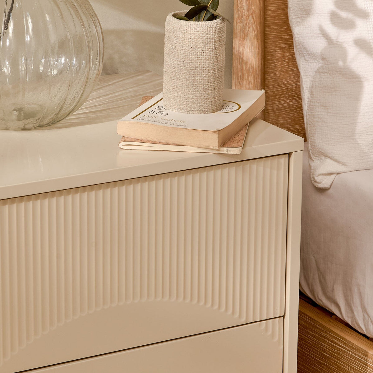 Luella 50cm 2 Drawer Bedside Table - Taupe - Laura James