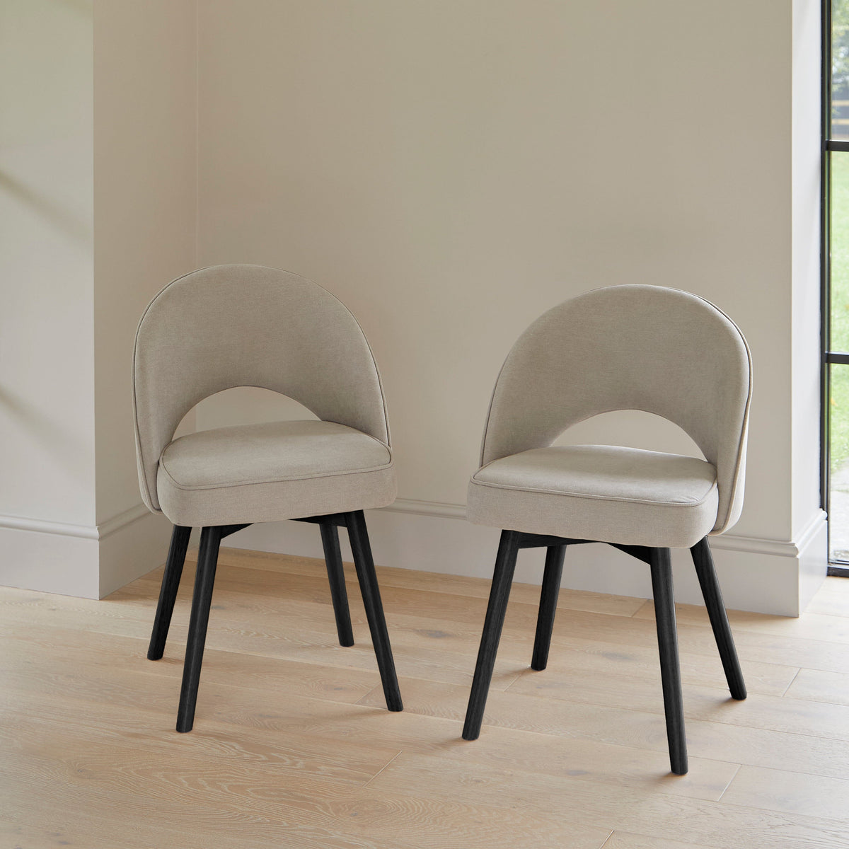 Marilyn Soft Beige Dining Chairs - Set of 2 - Black Oak Legs - Laura James
