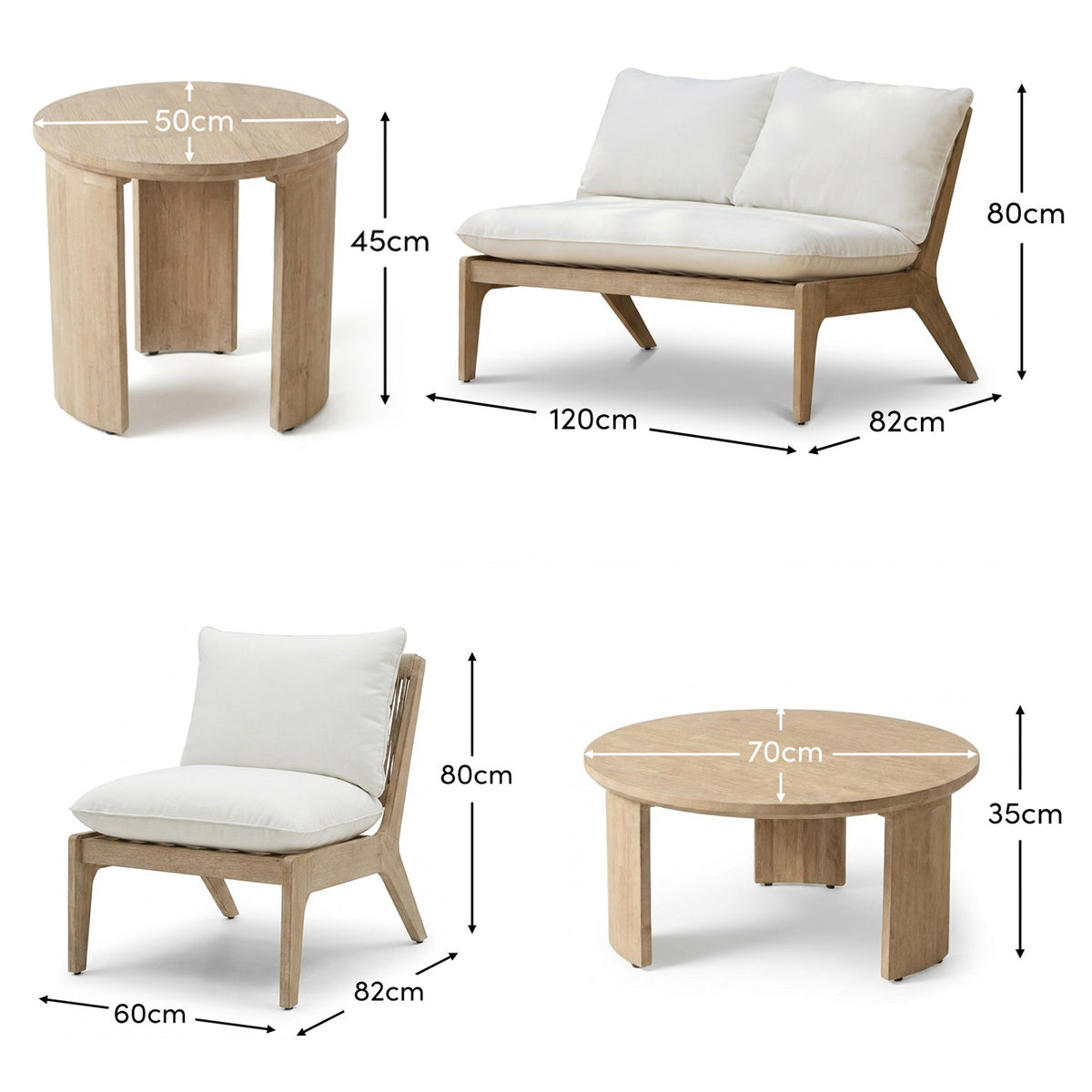 Mali 4 Seater Wooden Garden Sofa Set with Side Table and Coffee Table