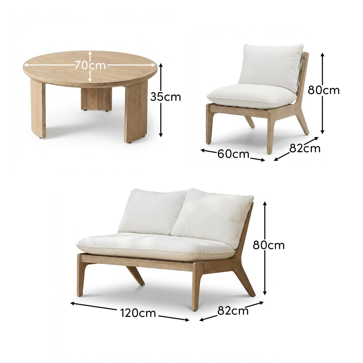 Mali Wooden Garden Sofa Set with Coffee Table & 2 Mali Chairs - Laura James