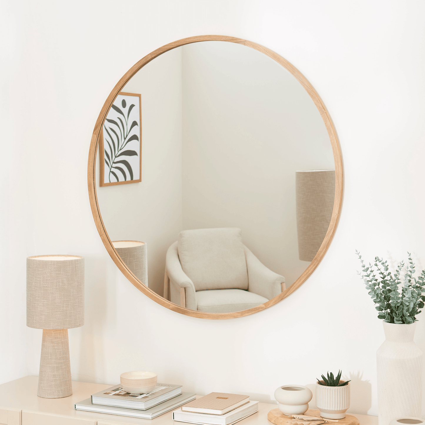 Marbury 100cm Round Wooden Mirror - Natural - Laura James