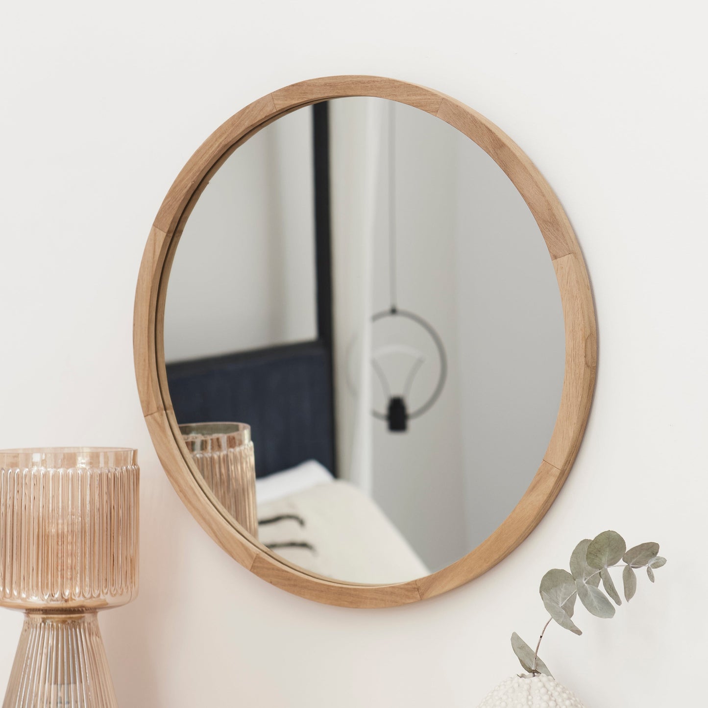 Marbury 50cm Round Wooden Mirror - Natural - Laura James