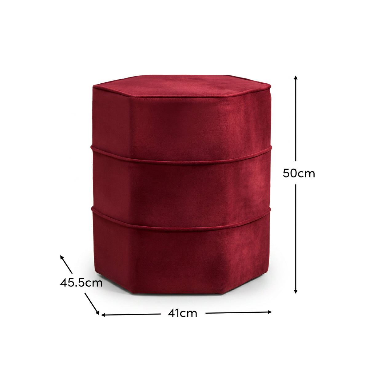 Margot 46cm Hexagon Footstool - Burgundy Velvet - Laura James