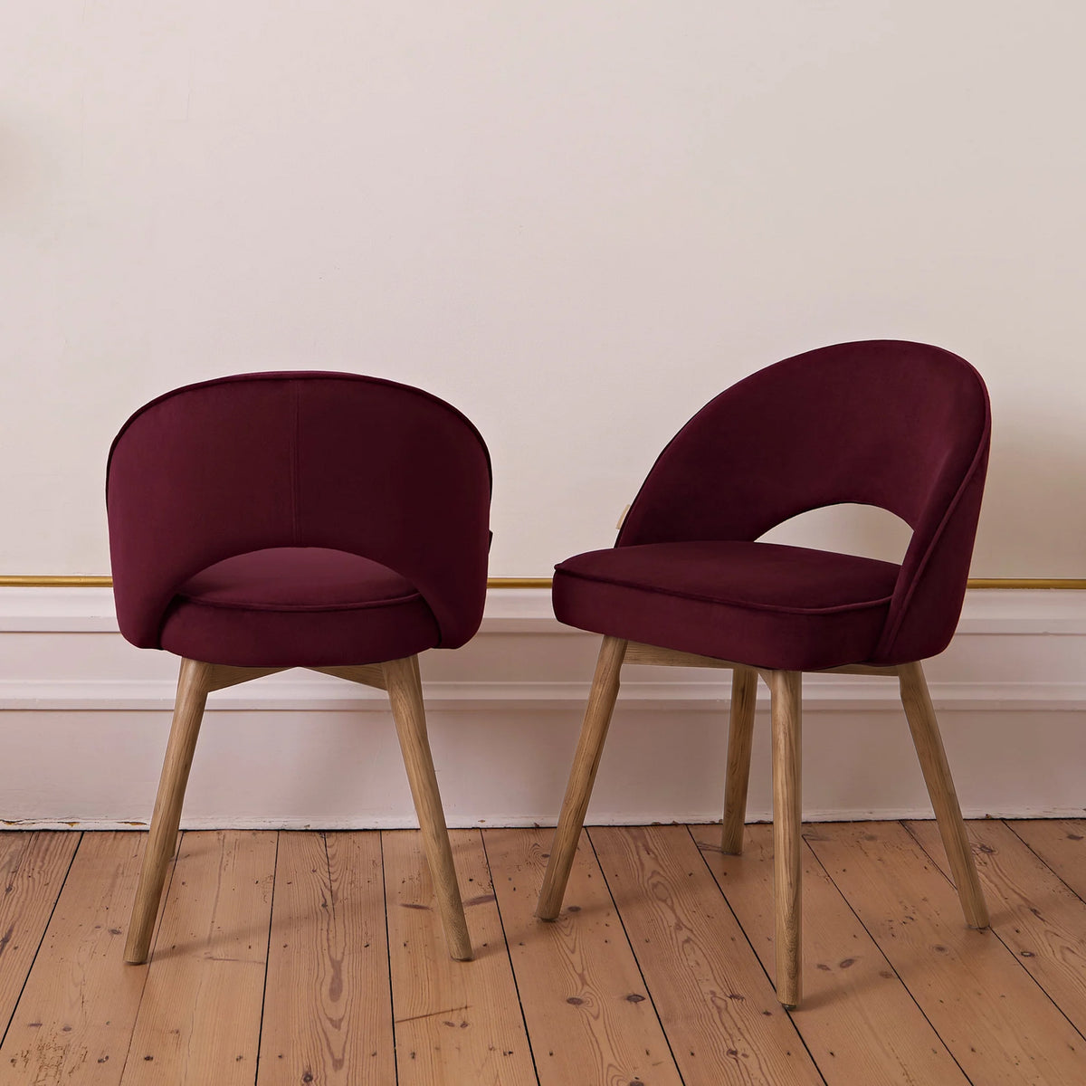 Marilyn Burgundy Red Dining Chair - Set of 2 - Almond Brown Legs