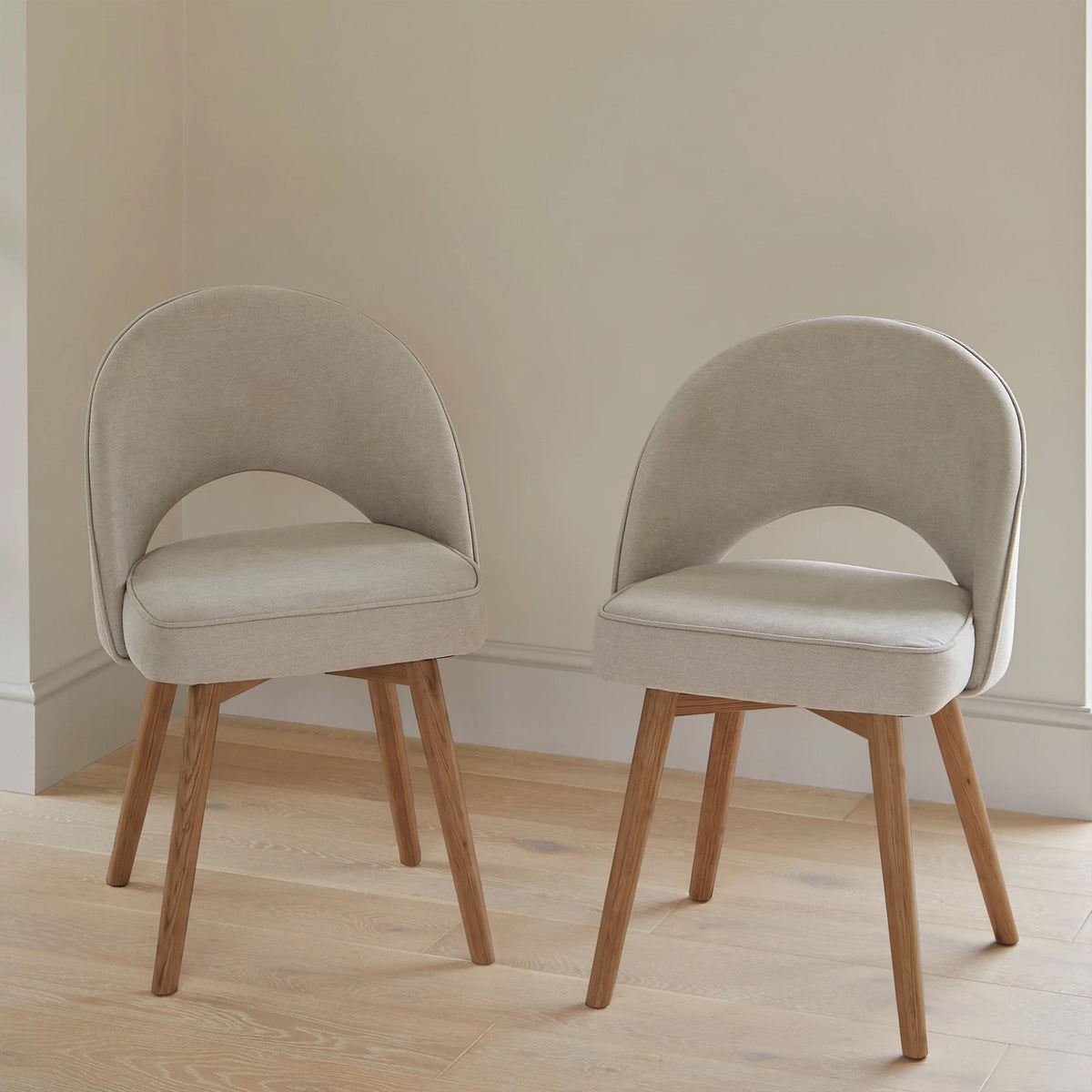 Marilyn Soft Beige Boucle Dining Chair - Set of 2 - Almond Brown Legs - Laura James
