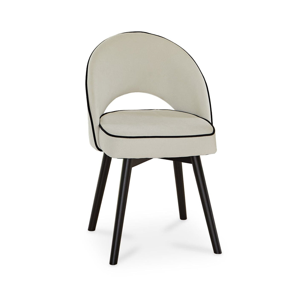 Atlas 160cm Black Marble Veneer Dining Table Set - 6 Seater - Marilyn Dining Chairs - Ivory - Black Piping & Black Legs - Laura James