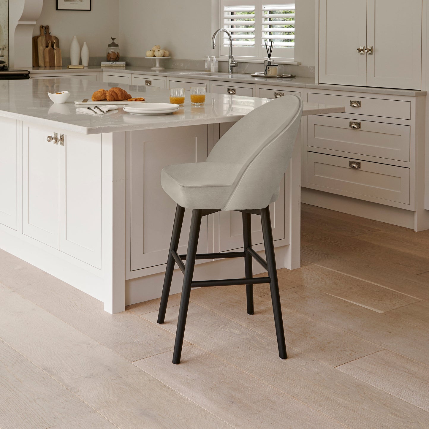 Marilyn Soft Beige Barstool - Black Oak Legs - Laura James