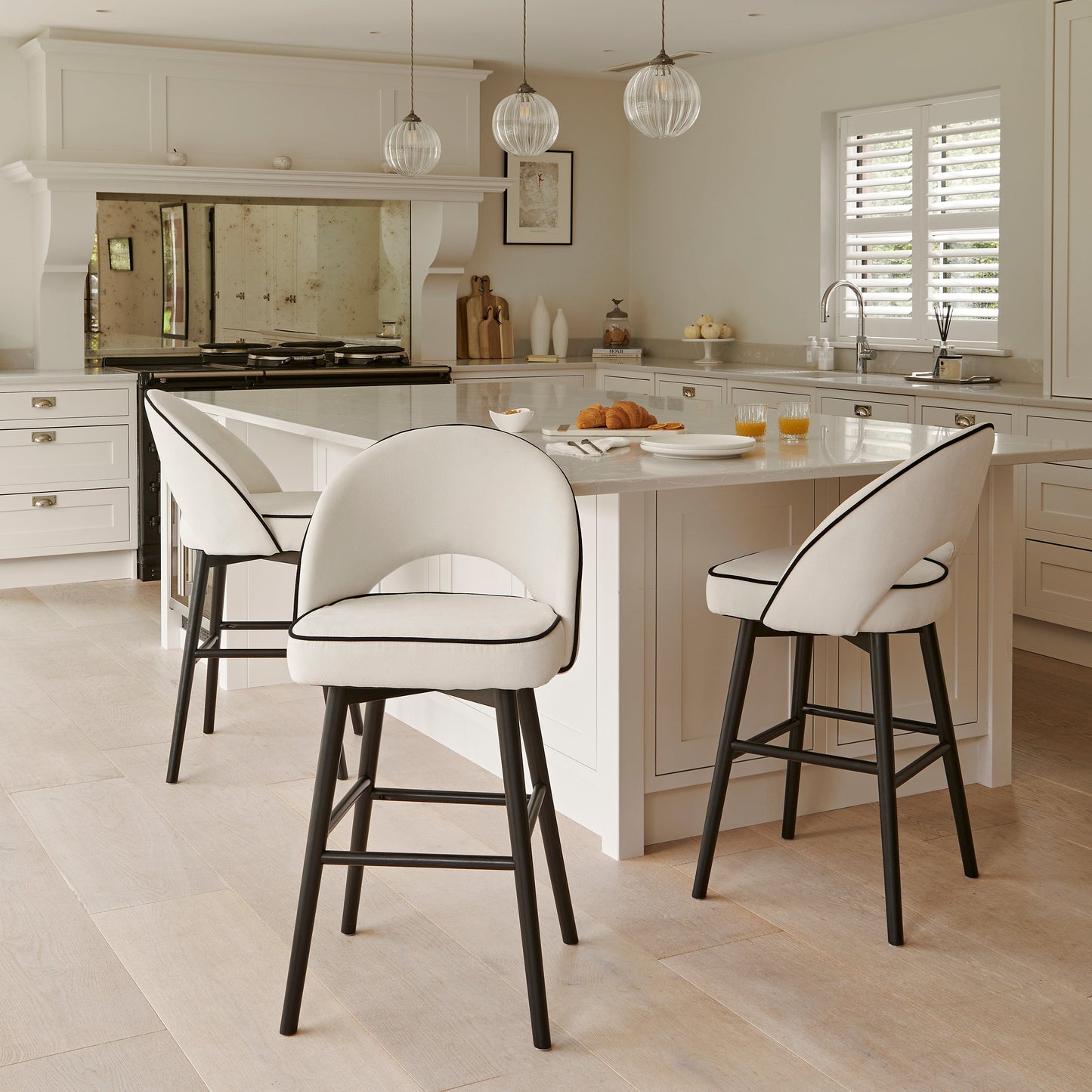 Marilyn Ivory Bar Stool - Black Oak Legs