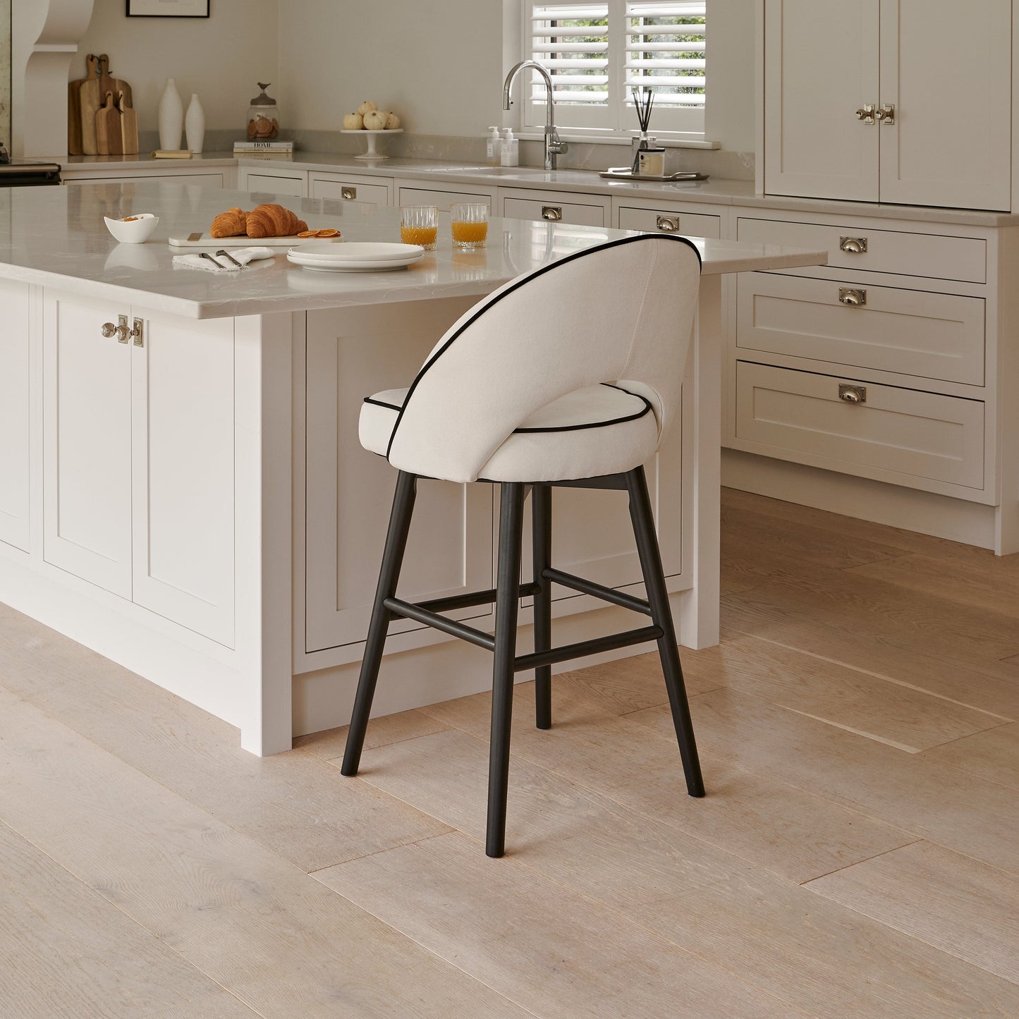 Marilyn Ivory Bar Stool - Black Oak Legs