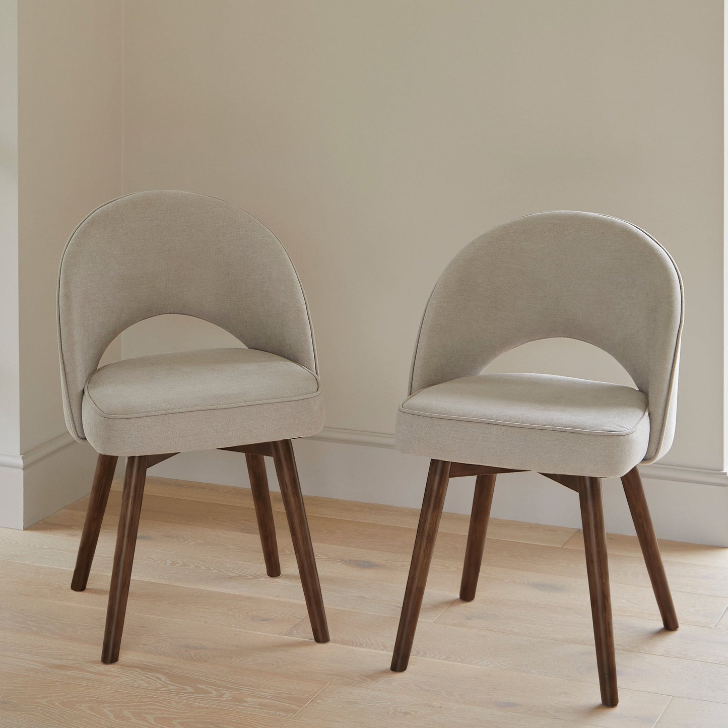 Marilyn Soft Beige Boucle Dining Chair - Set of 2 - Coffee Brown Mango Wood Legs - Laura James