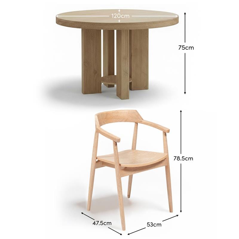 Marlon Whitewash Oak Round Dining Table Set - 4 Seater - Carter Dining Armchairs - Whitewash Oak - Laura James