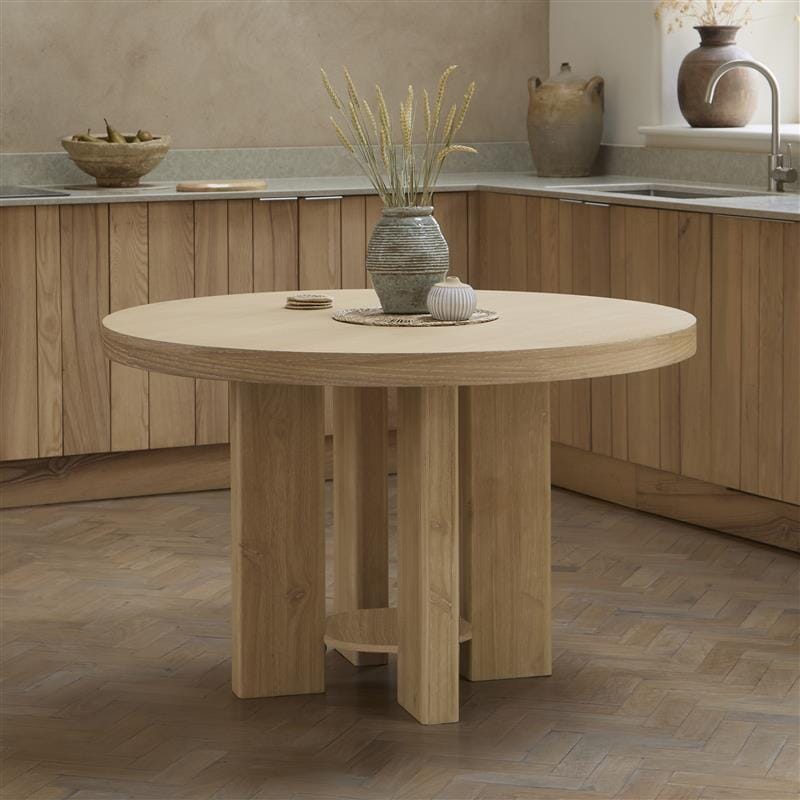 Marlon Whitewash Oak Round Dining Table - Laura James