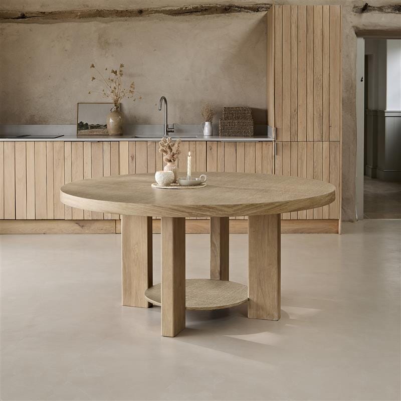 Marlon Large Whitewash Oak Round Dining Table - Laura James