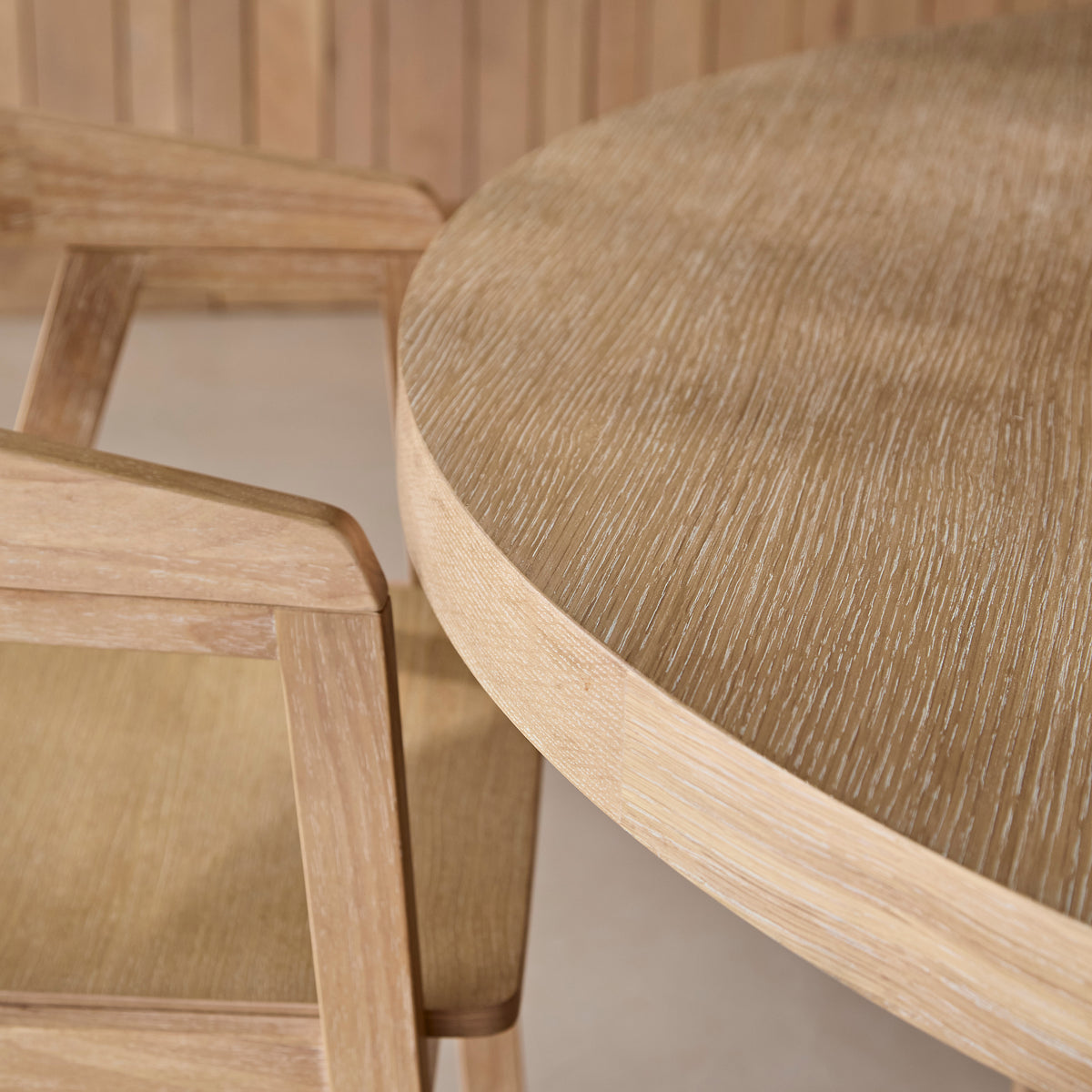 Marlon Whitewash Oak with Black Insert Round Dining Table Set - 6 Seater - Ella Whitewash Oak Dining Chairs - Laura James