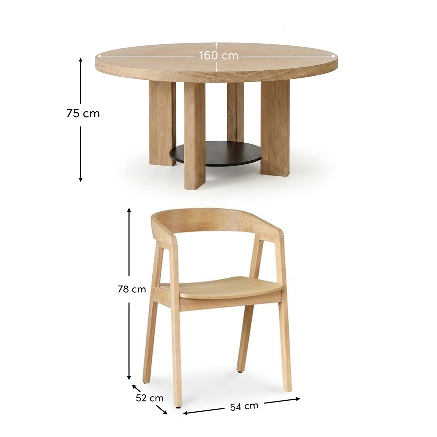 Marlon Whitewash Oak with Black Insert Round Dining Table Set - 6 Seater - Ella Whitewash Oak Dining Chairs - Laura James
