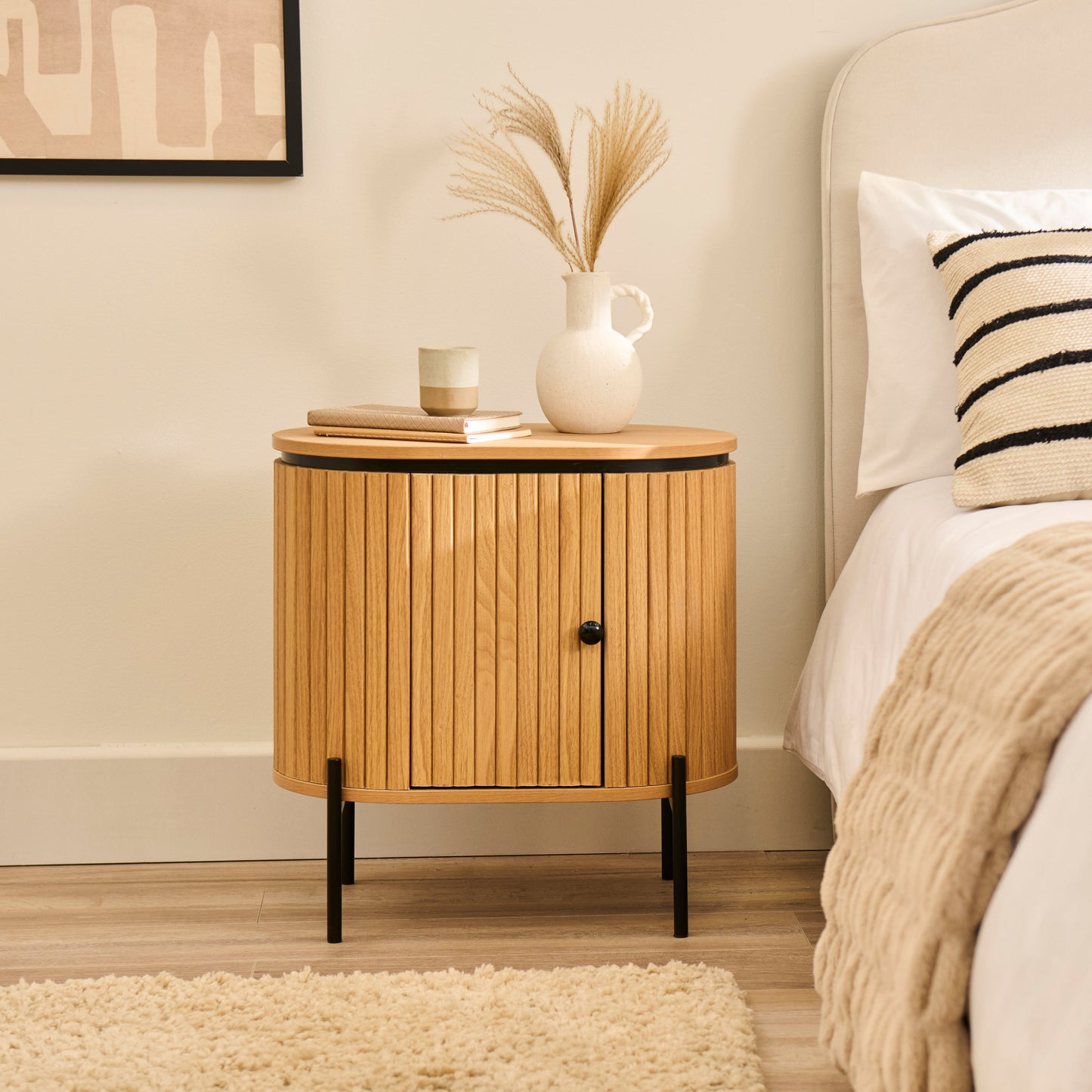 Matius Black Seasoned Oak 1 Right Door Bedside Table - Laura James