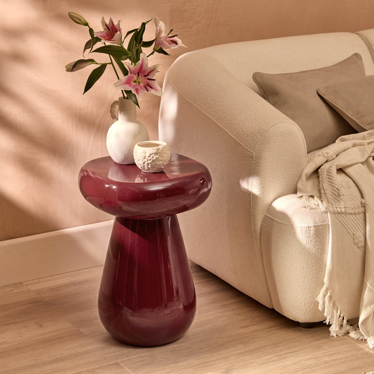 Merle Round Burgundy Red Enamel Side Table