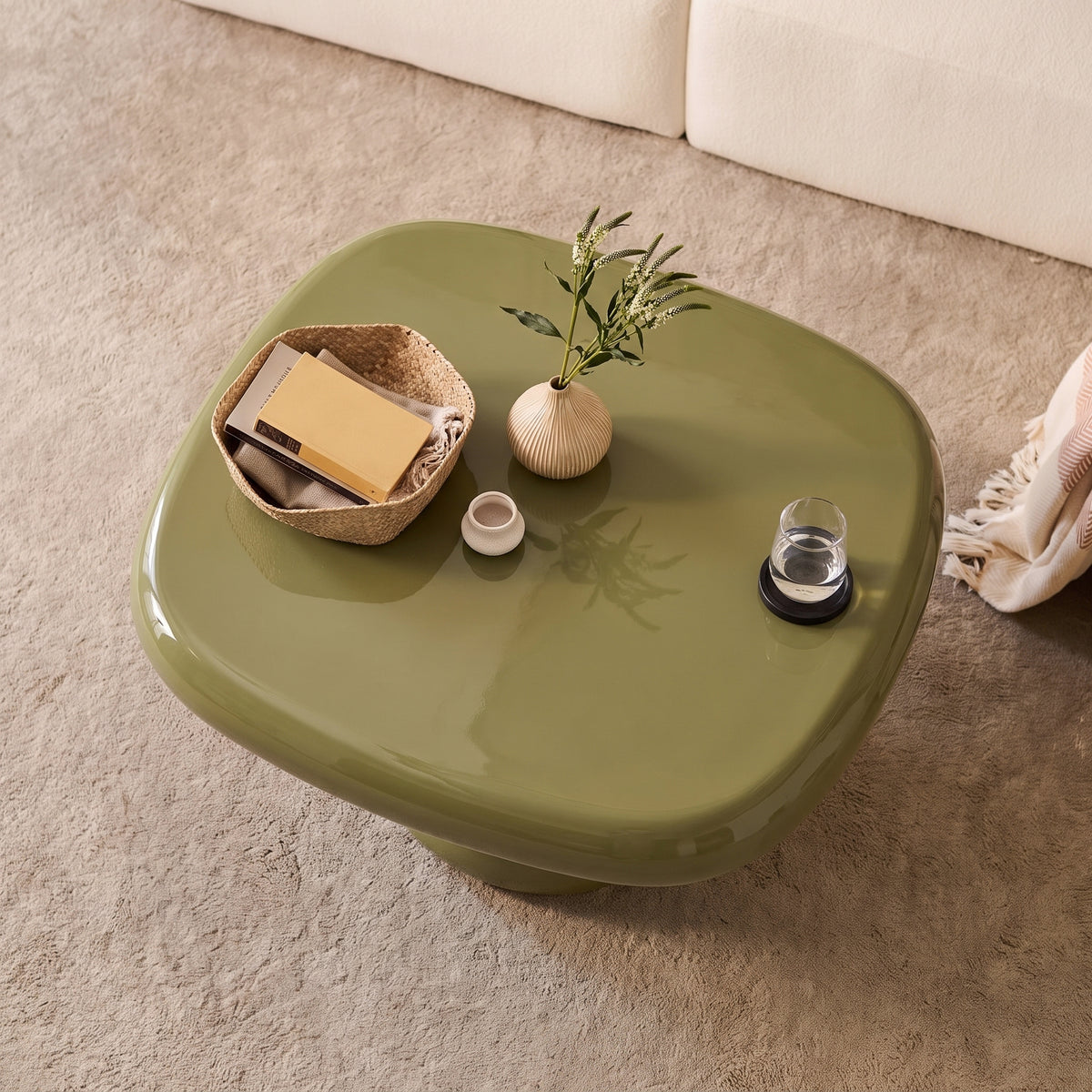Merle 60cm Round Olive Enamel Coffee Table