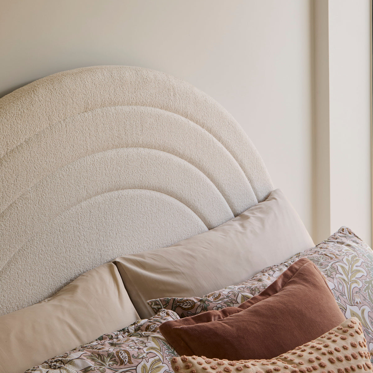 Mimi Double Ottoman Bed - Chalk White Boucle -Laura James