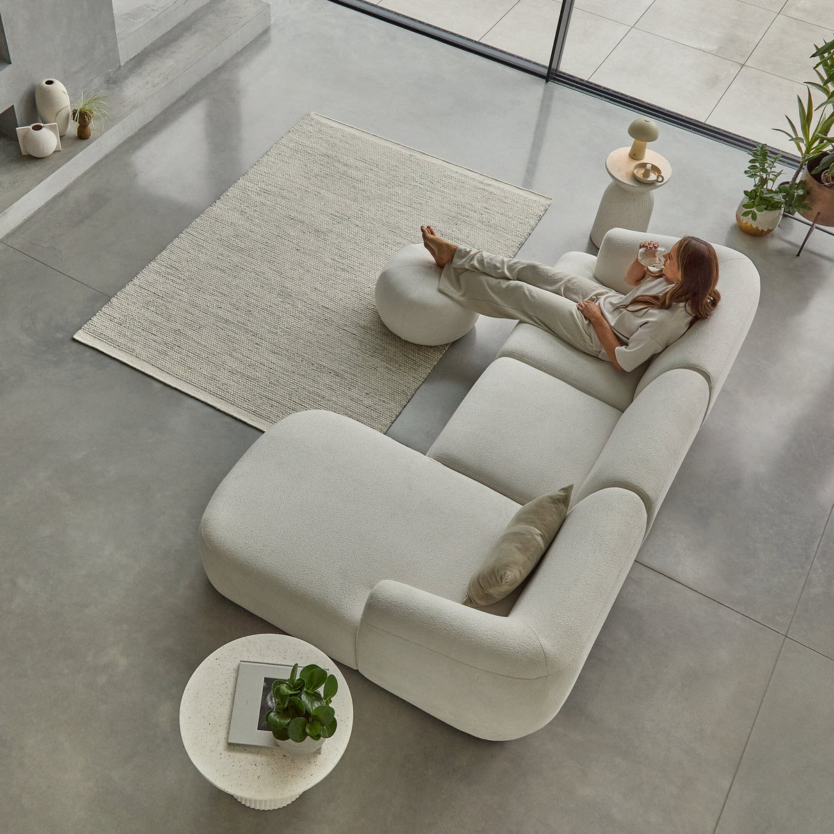 Nathalia Chaise Corner Sofa - Chalk White Boucle - Laura James