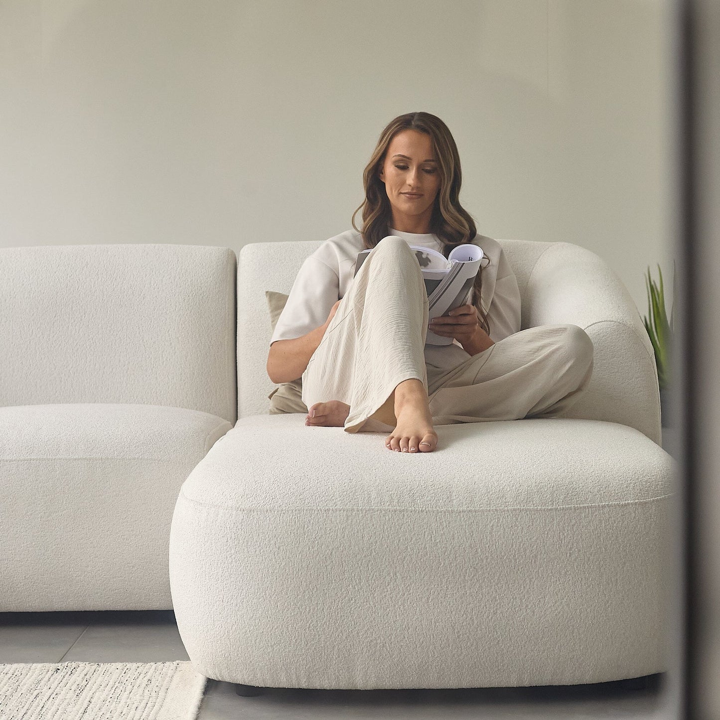 Nathalia Chaise Corner Sofa - Chalk White Boucle - Laura James